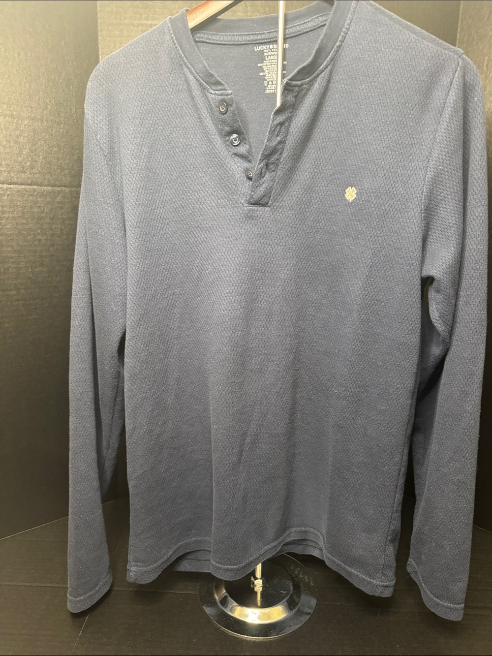 Lucky Brand Navy Long-Sleeve Henley with Embroidered Logo large
